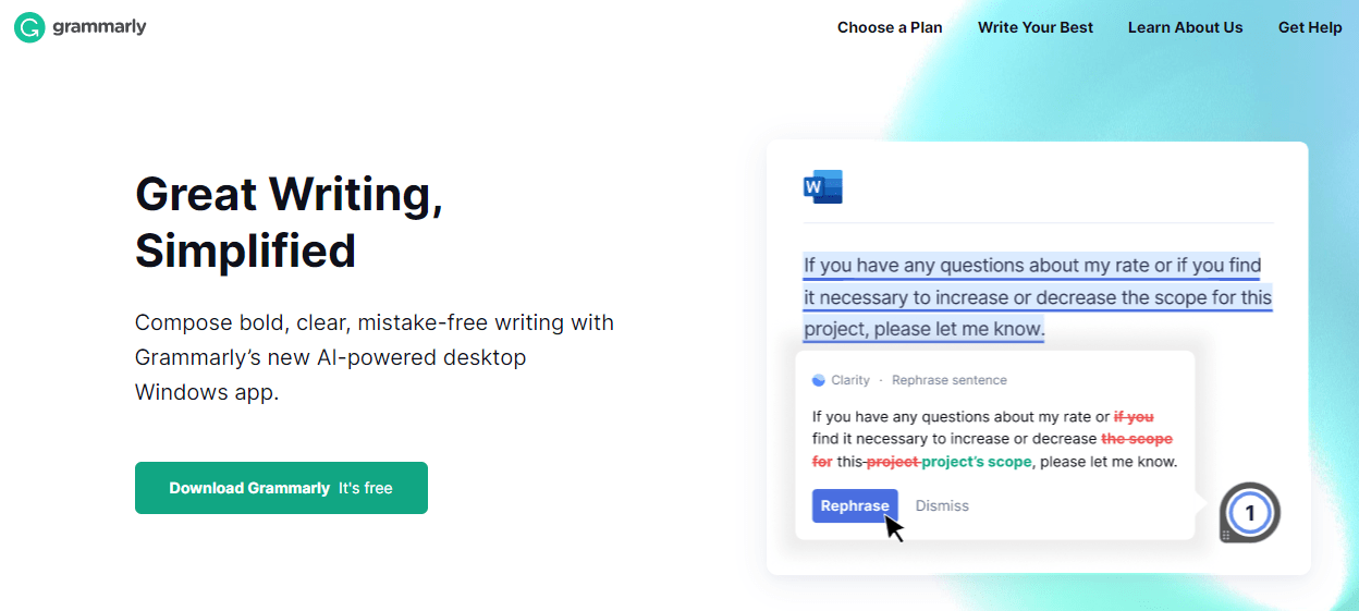 página de inicio de Grammarly